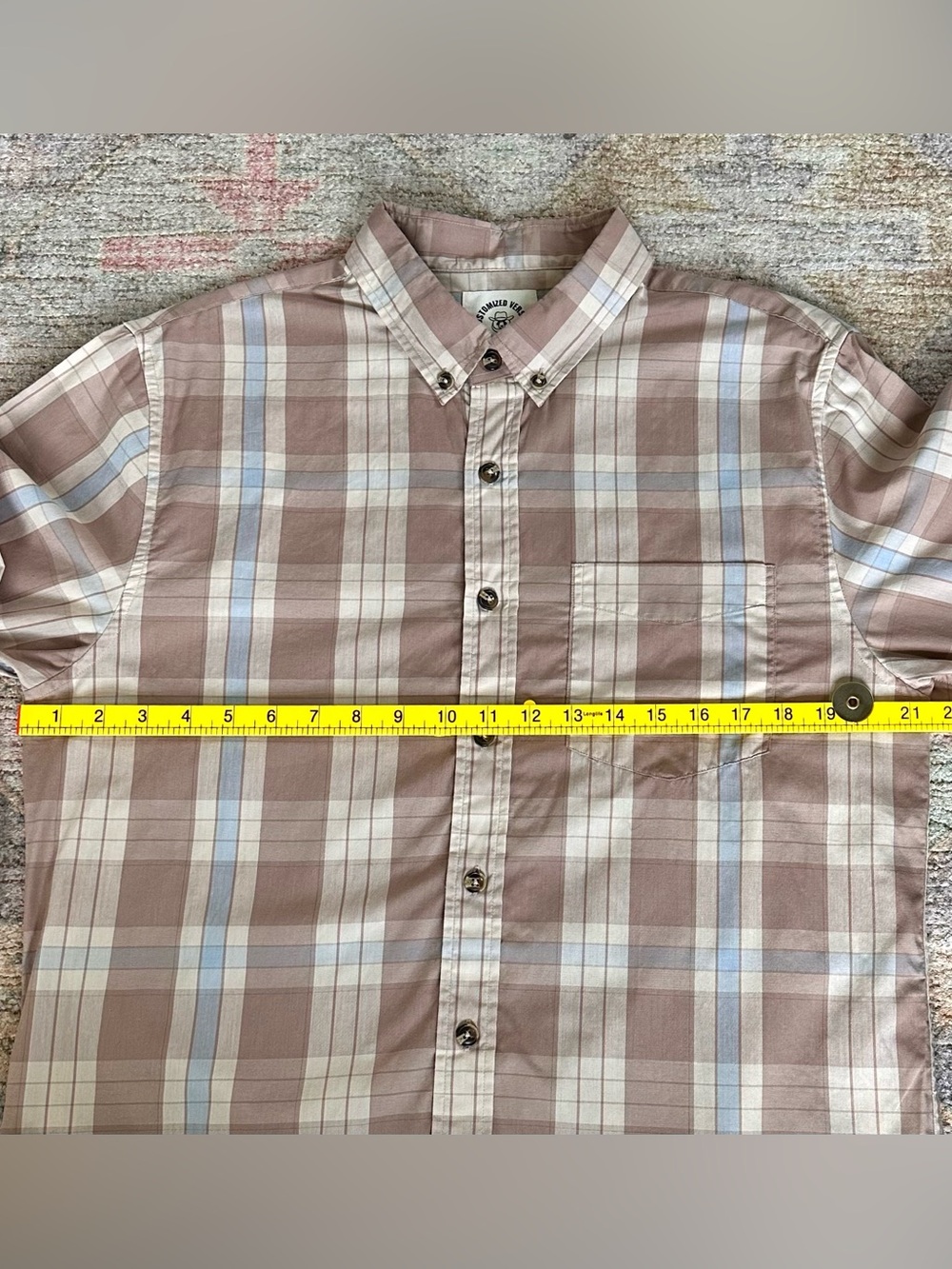 Casual Plaid Button-Down Shirt in Taupe Blue - Unbranded - Picture 3 of 7